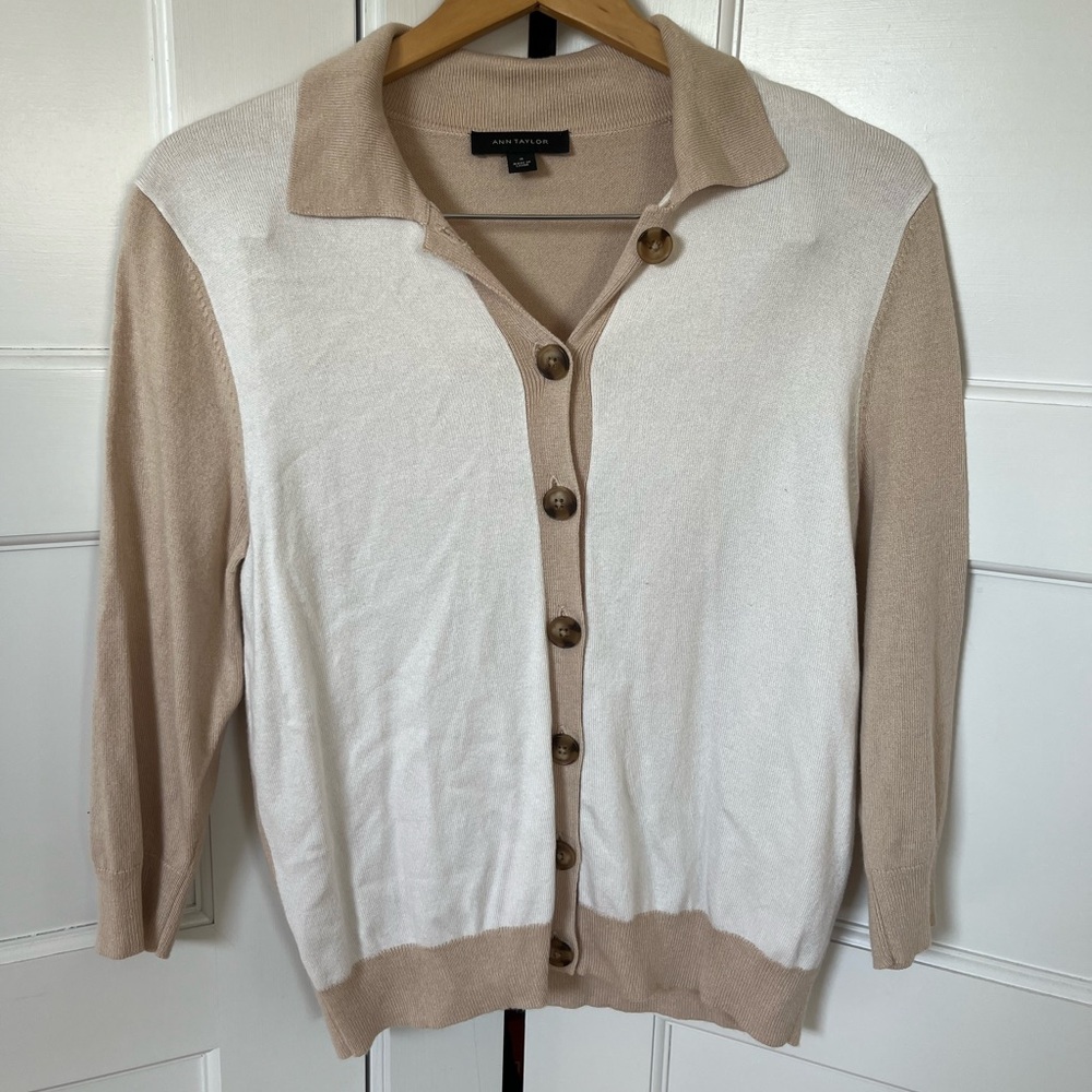 Ann Taylor Women's Cream and Tan Cardigan